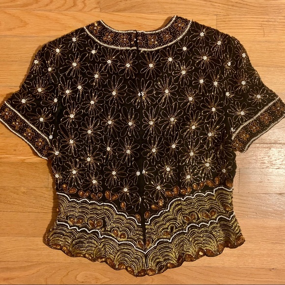 Adrianna Papéll Boutique Evening Beaded Sequined Floral Top - Picture 6 of 7